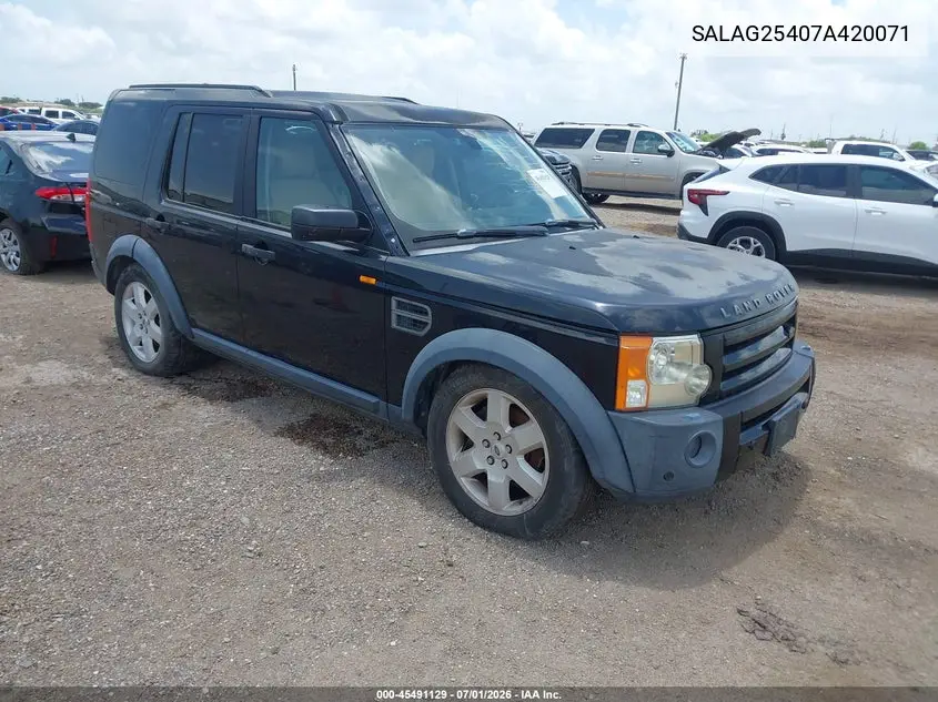 2007 Land Rover Lr3 V8 Hse VIN: SALAG25407A420071 Lot: 45491129