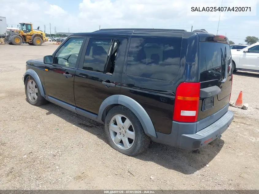 2007 Land Rover Lr3 V8 Hse VIN: SALAG25407A420071 Lot: 45491129