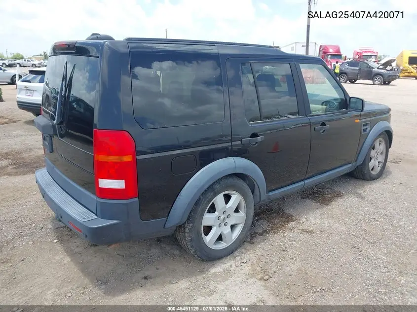 2007 Land Rover Lr3 V8 Hse VIN: SALAG25407A420071 Lot: 45491129