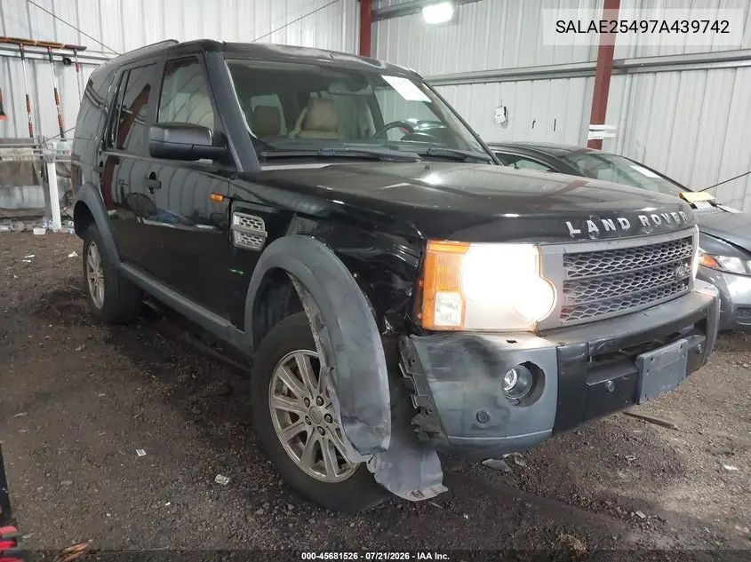 2007 Land Rover Lr3 V8 Se VIN: SALAE25497A439742 Lot: 45681526
