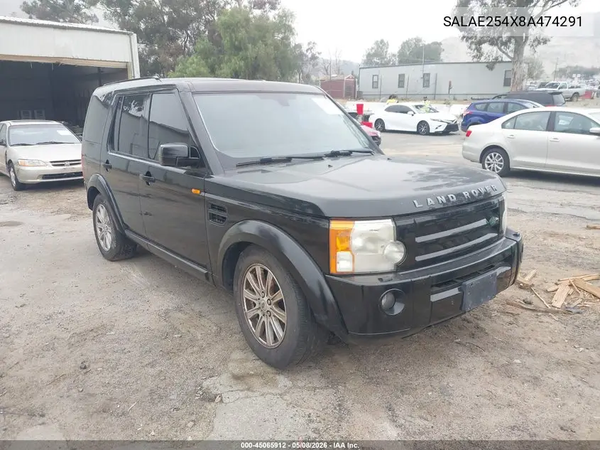 2008 Land Rover Lr3 V8 Se VIN: SALAE254X8A474291 Lot: 45065912