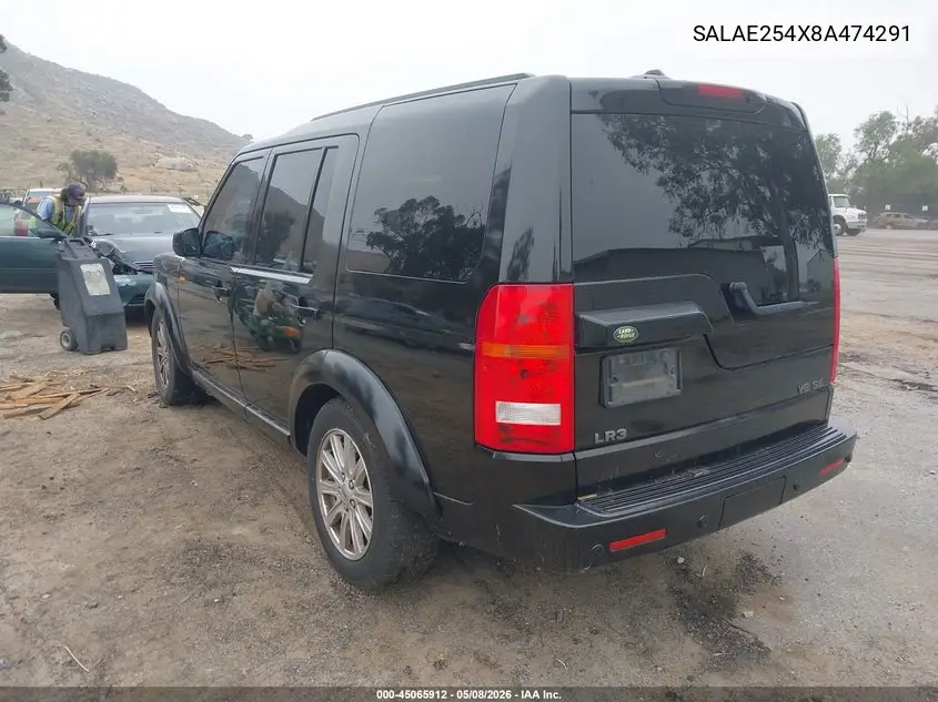 2008 Land Rover Lr3 V8 Se VIN: SALAE254X8A474291 Lot: 45065912