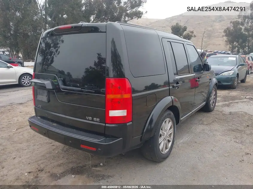 2008 Land Rover Lr3 V8 Se VIN: SALAE254X8A474291 Lot: 45065912
