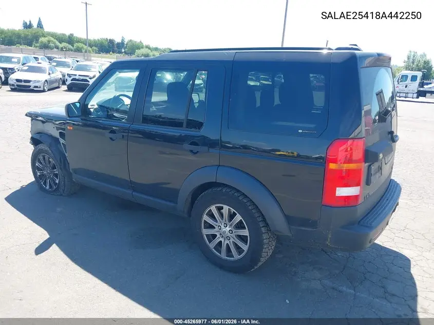 2008 Land Rover Lr3 V8 Se VIN: SALAE25418A442250 Lot: 45265977