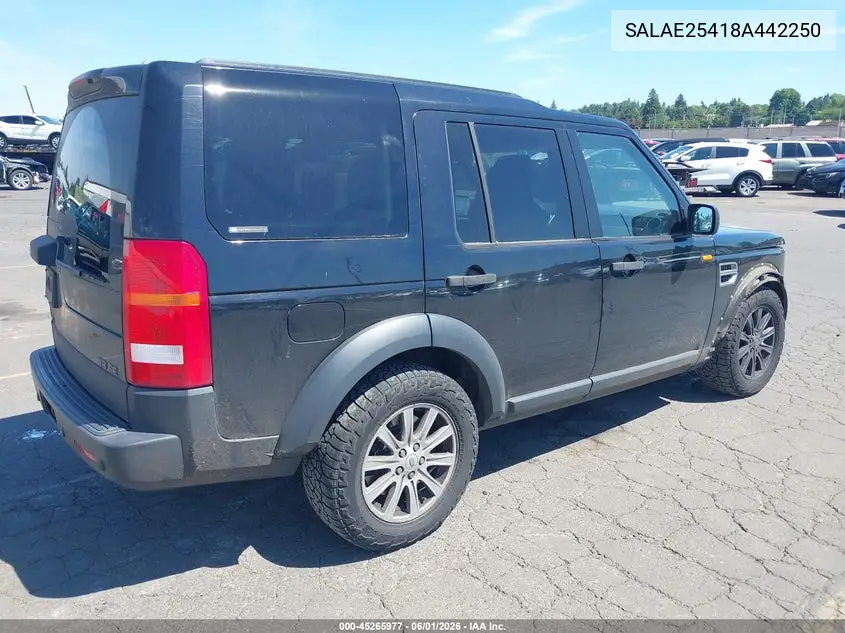 2008 Land Rover Lr3 V8 Se VIN: SALAE25418A442250 Lot: 45265977