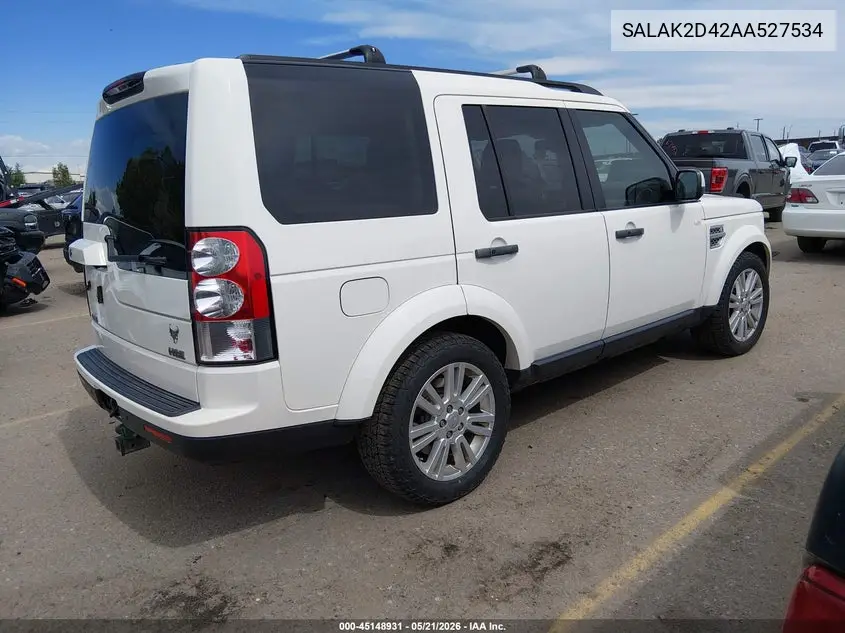 2010 Land Rover Lr4 VIN: SALAK2D42AA527534 Lot: 45148931