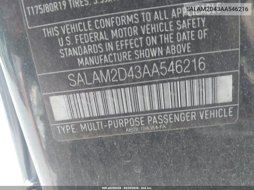 2010 Land Rover Lr4 VIN: SALAM2D43AA546216 Lot: 45200339