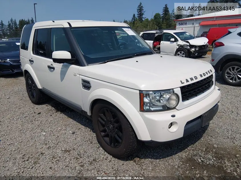 2010 Land Rover Lr4 VIN: SALAK2D41AA534345 Lot: 45638315