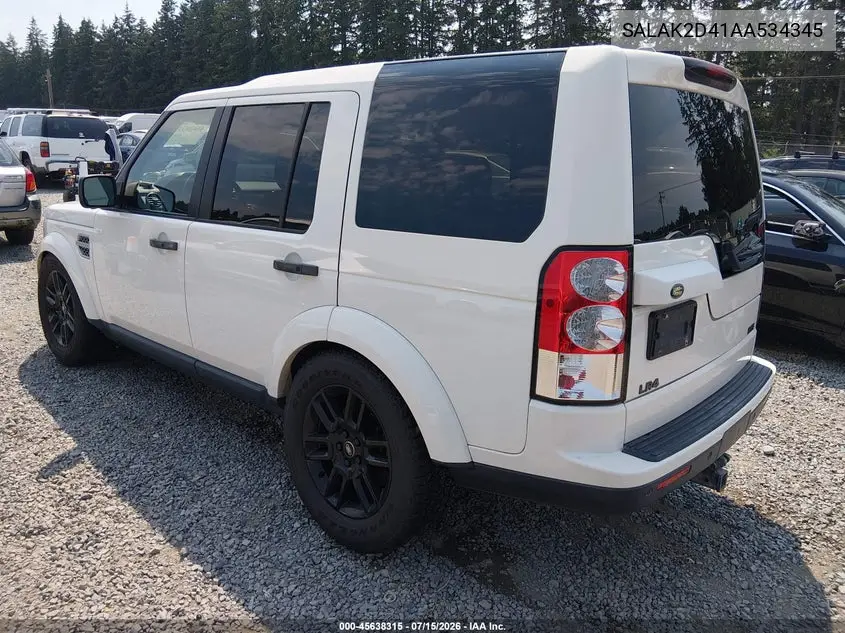2010 Land Rover Lr4 VIN: SALAK2D41AA534345 Lot: 45638315