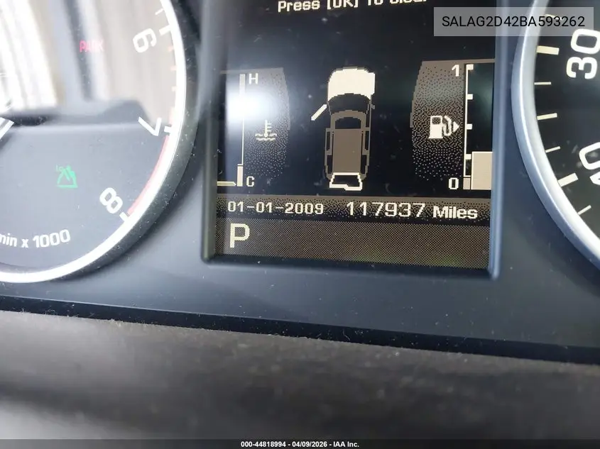 2011 Land Rover Lr4 VIN: SALAG2D42BA593262 Lot: 44818994