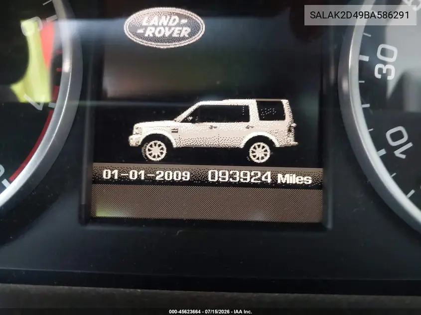 2011 Land Rover Lr4 VIN: SALAK2D49BA586291 Lot: 45623664