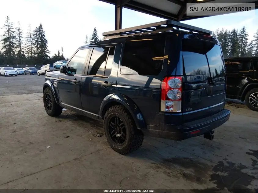 2012 Land Rover Lr4 VIN: SALAK2D4XCA618988 Lot: 44341011
