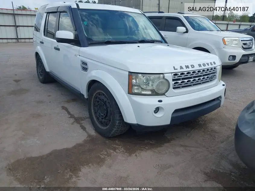 2012 Land Rover Lr4 VIN: SALAG2D47CA640187 Lot: 44687988