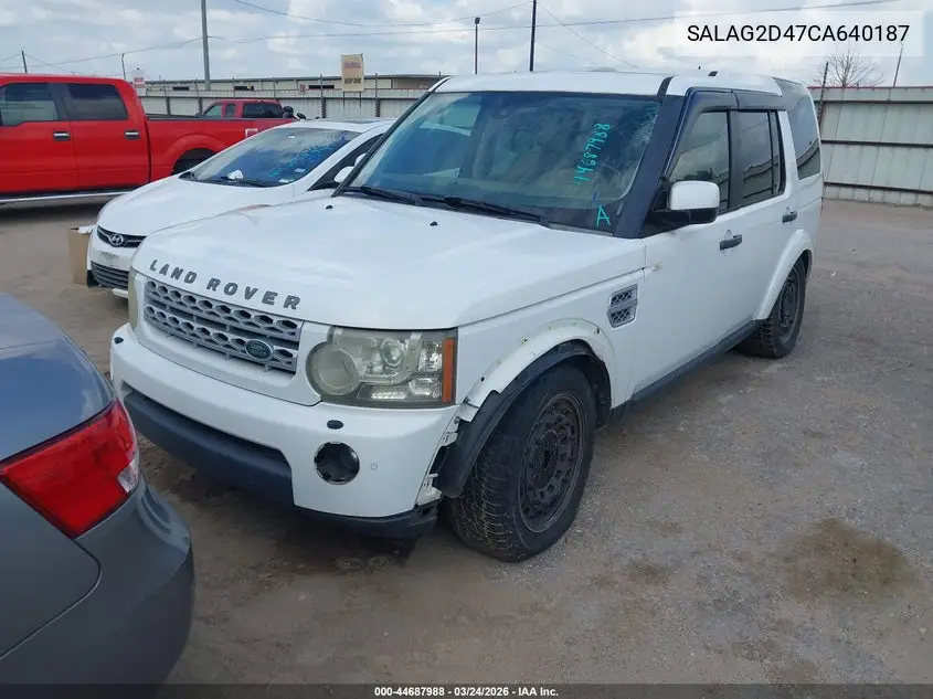 2012 Land Rover Lr4 VIN: SALAG2D47CA640187 Lot: 44687988