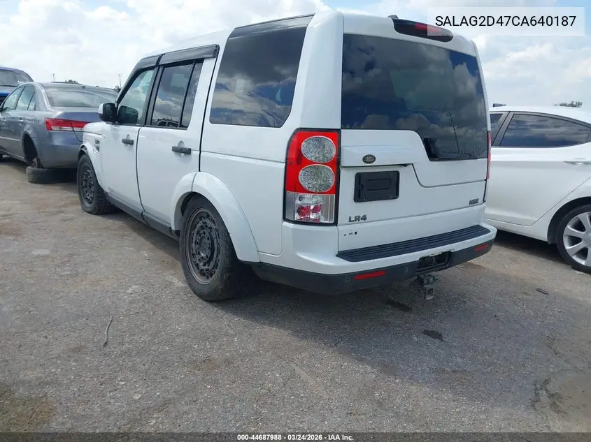 2012 Land Rover Lr4 VIN: SALAG2D47CA640187 Lot: 44687988