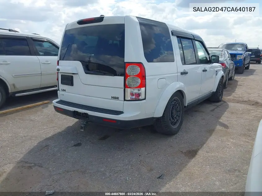 2012 Land Rover Lr4 VIN: SALAG2D47CA640187 Lot: 44687988