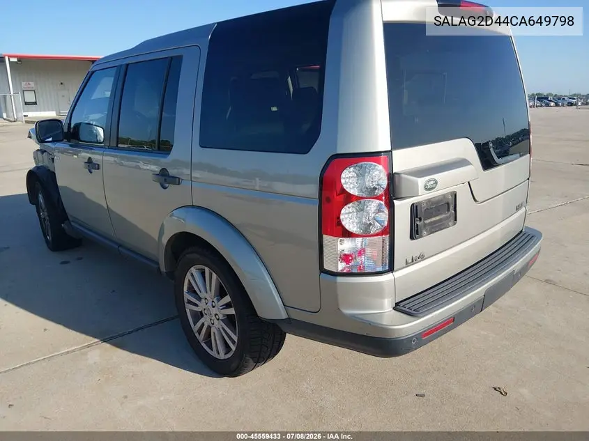 2012 Land Rover Lr4 VIN: SALAG2D44CA649798 Lot: 45559433
