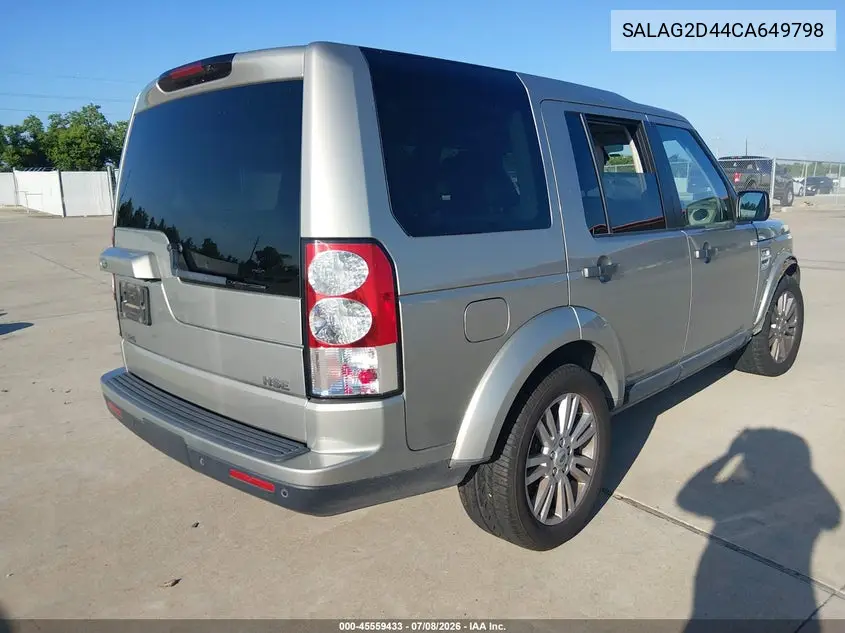 2012 Land Rover Lr4 VIN: SALAG2D44CA649798 Lot: 45559433