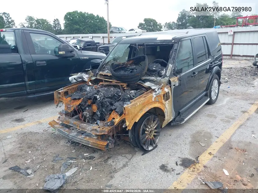 2016 Land Rover Lr4 VIN: SALAK2V68GA798980 Lot: 45283447