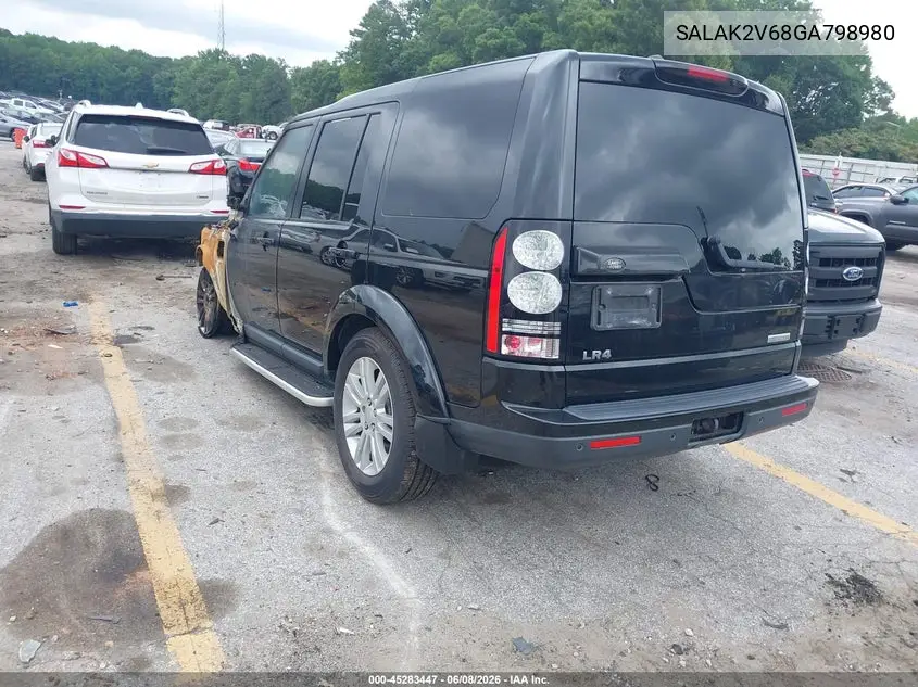 2016 Land Rover Lr4 VIN: SALAK2V68GA798980 Lot: 45283447