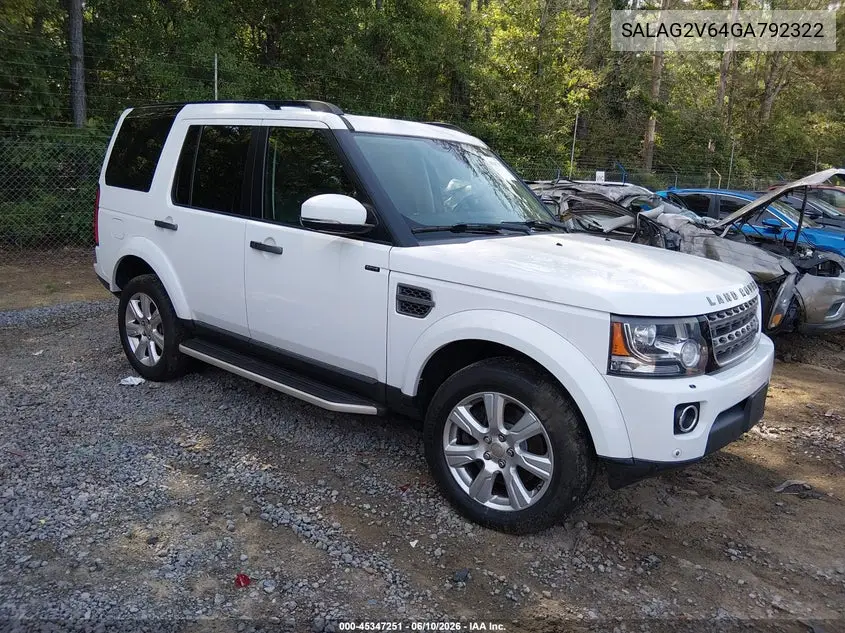 2016 Land Rover Lr4 VIN: SALAG2V64GA792322 Lot: 45347251