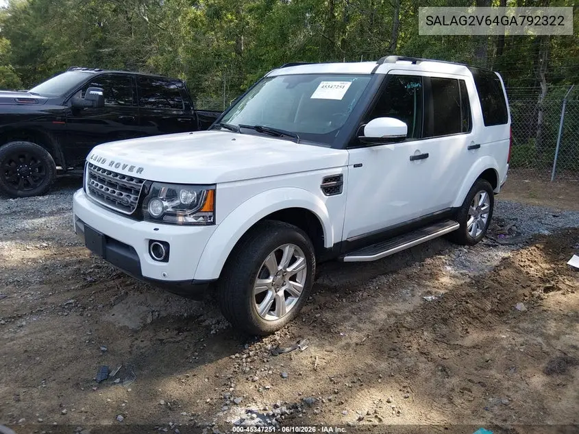 2016 Land Rover Lr4 VIN: SALAG2V64GA792322 Lot: 45347251