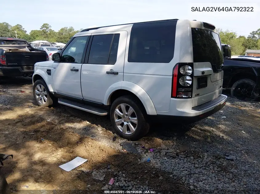 2016 Land Rover Lr4 VIN: SALAG2V64GA792322 Lot: 45347251