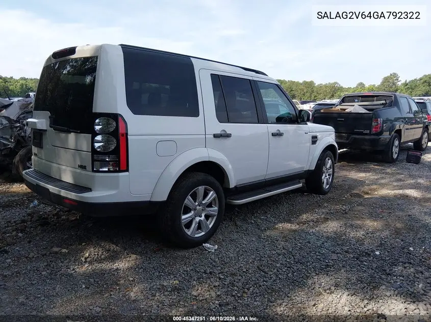 2016 Land Rover Lr4 VIN: SALAG2V64GA792322 Lot: 45347251