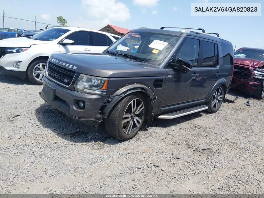 2016 Land Rover Lr4 VIN: SALAK2V64GA820828 Lot: 45512150