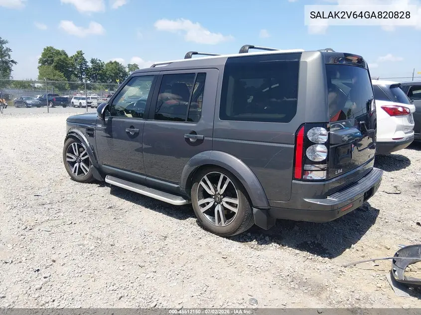 2016 Land Rover Lr4 VIN: SALAK2V64GA820828 Lot: 45512150