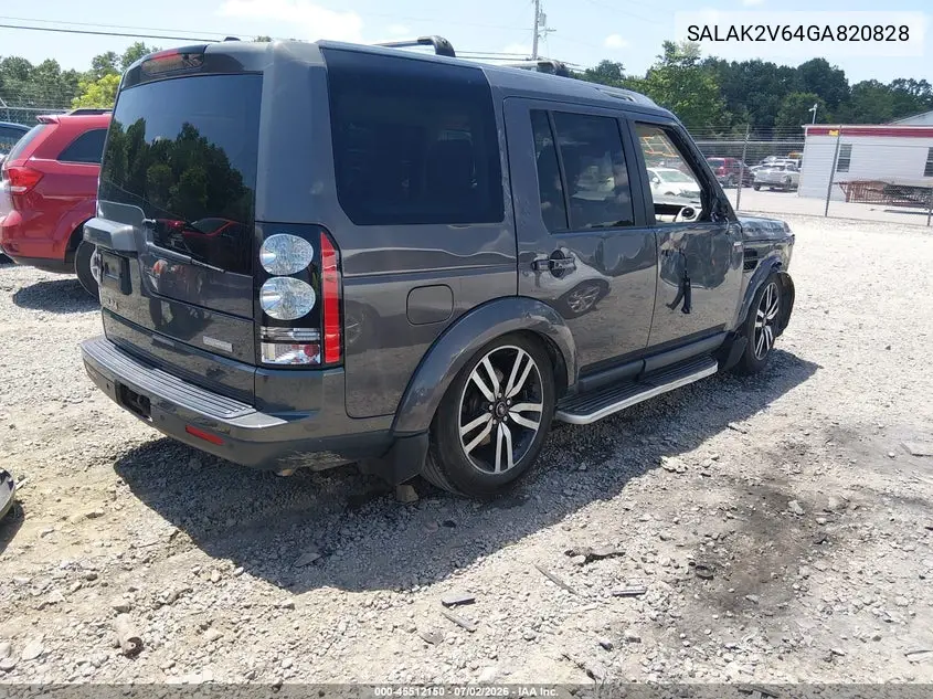 2016 Land Rover Lr4 VIN: SALAK2V64GA820828 Lot: 45512150