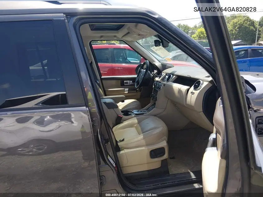 2016 Land Rover Lr4 VIN: SALAK2V64GA820828 Lot: 45512150