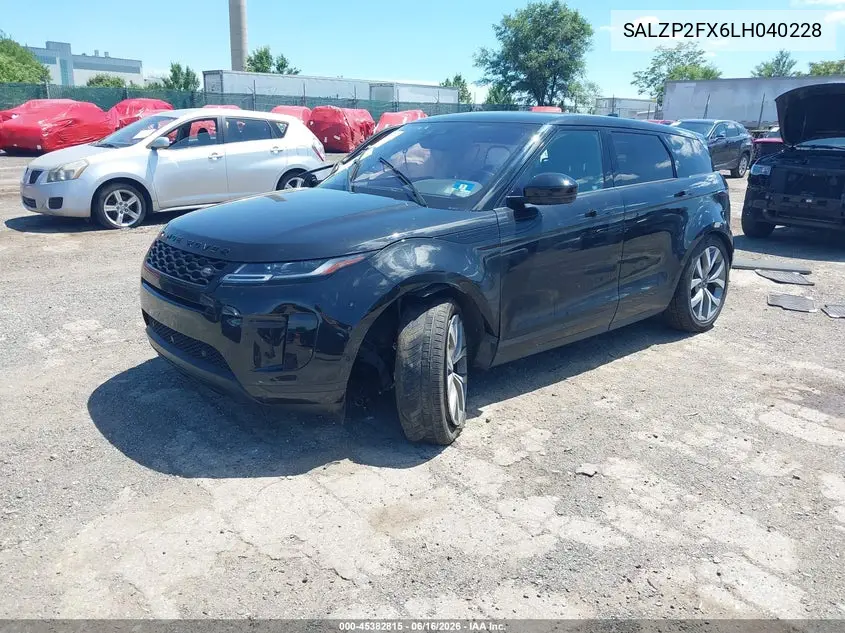 2020 Land Rover Range Rover Evoque Se VIN: SALZP2FX6LH040228 Lot: 45382815