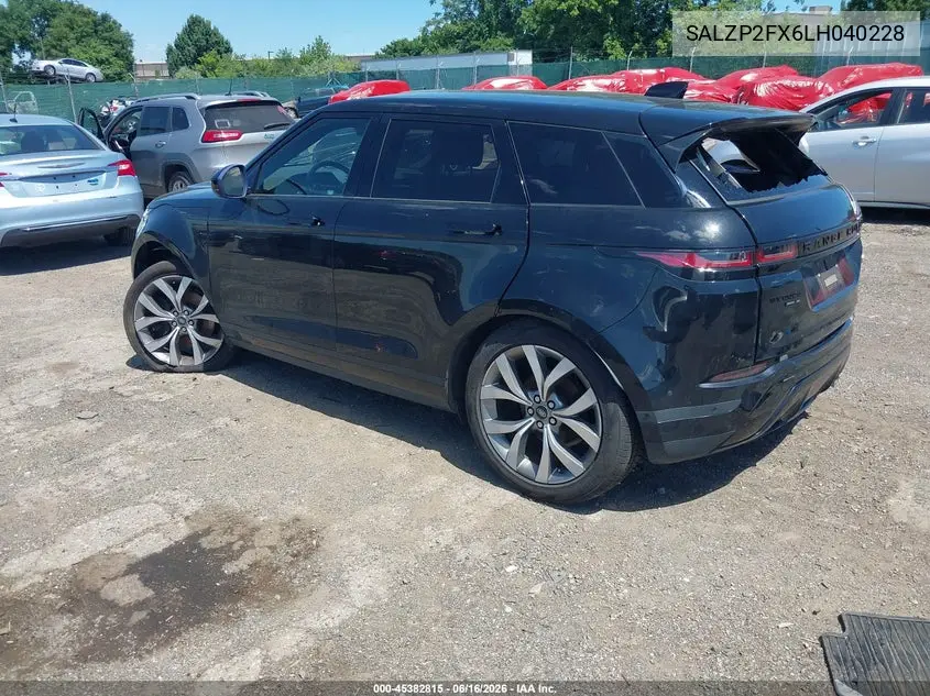 2020 Land Rover Range Rover Evoque Se VIN: SALZP2FX6LH040228 Lot: 45382815