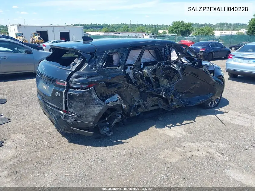 2020 Land Rover Range Rover Evoque Se VIN: SALZP2FX6LH040228 Lot: 45382815