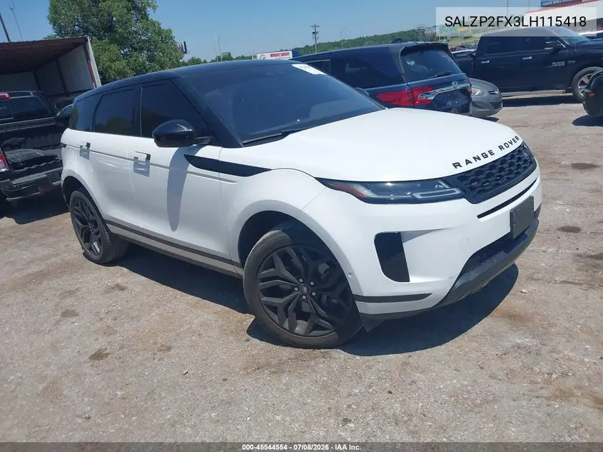 2020 Land Rover Range Rover Evoque Se VIN: SALZP2FX3LH115418 Lot: 45544554