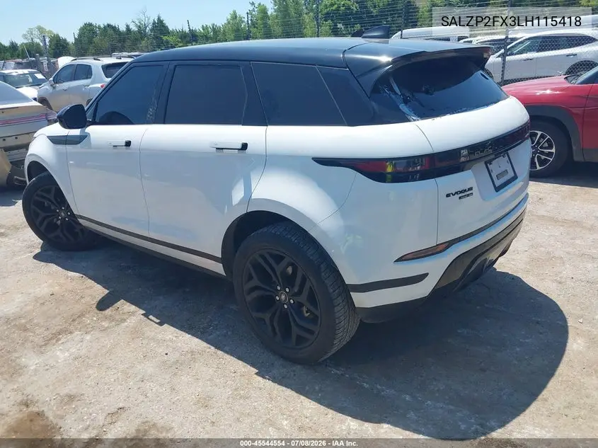 2020 Land Rover Range Rover Evoque Se VIN: SALZP2FX3LH115418 Lot: 45544554
