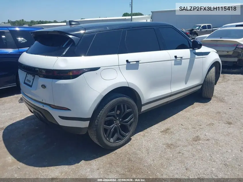 2020 Land Rover Range Rover Evoque Se VIN: SALZP2FX3LH115418 Lot: 45544554