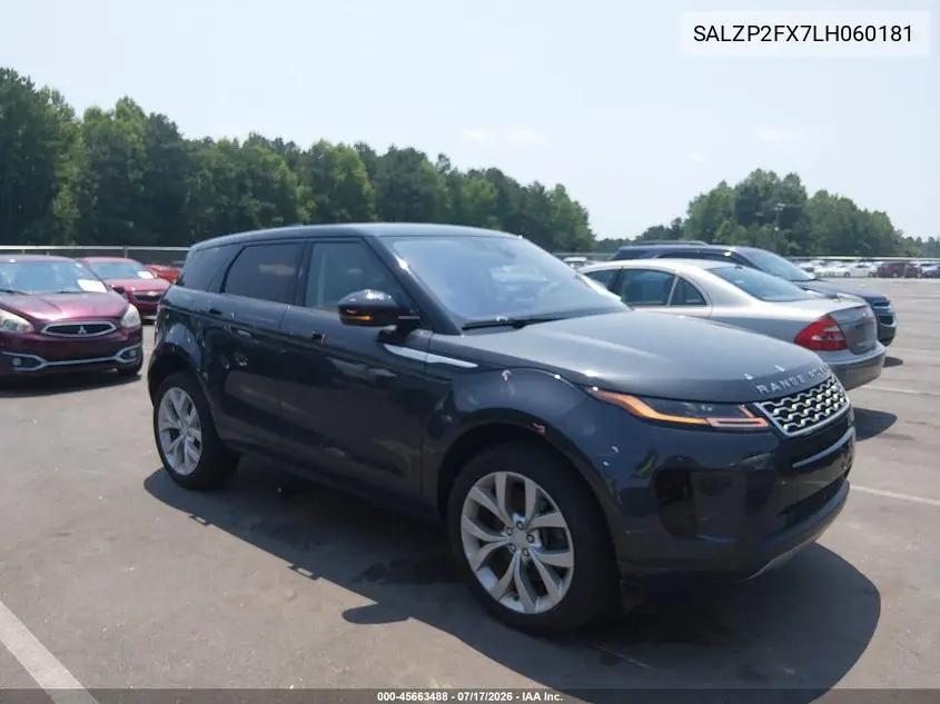 2020 Land Rover Range Rover Evoque Se VIN: SALZP2FX7LH060181 Lot: 45663488