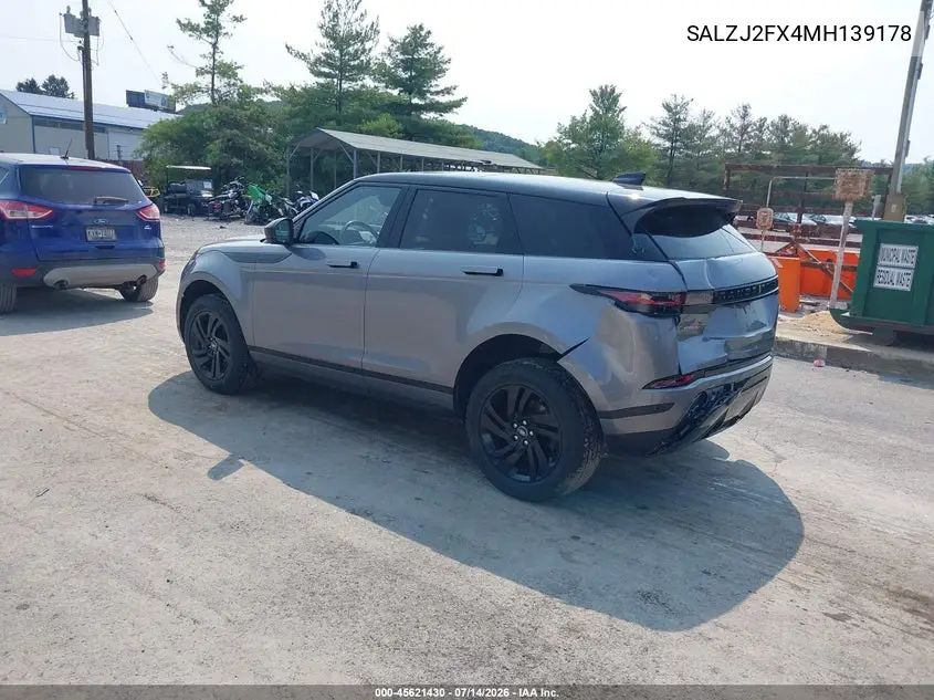 2021 Land Rover Range Rover Evoque S VIN: SALZJ2FX4MH139178 Lot: 45621430