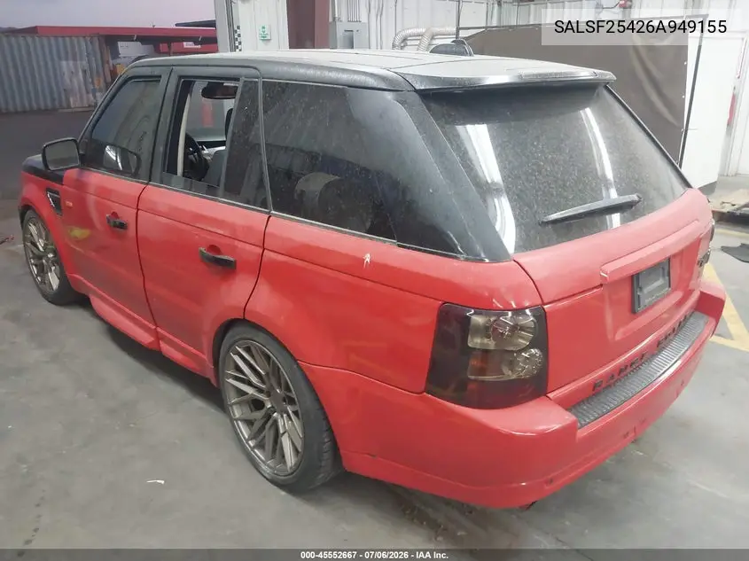 2006 Land Rover Range Rover Sport Hse VIN: SALSF25426A949155 Lot: 45552667