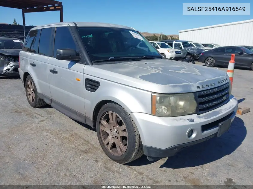2006 Land Rover Range Rover Sport Hse VIN: SALSF25416A916549 Lot: 45594659