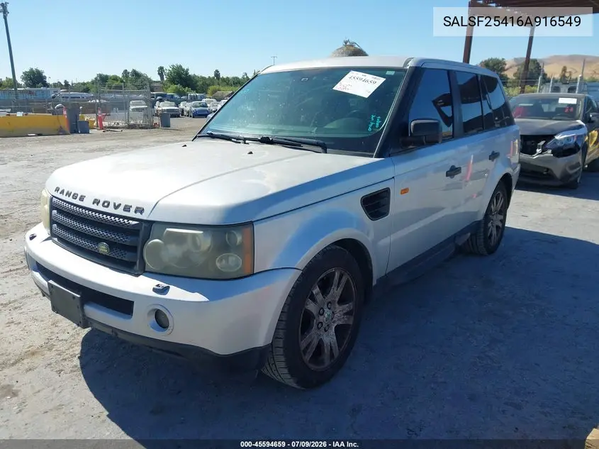2006 Land Rover Range Rover Sport Hse VIN: SALSF25416A916549 Lot: 45594659