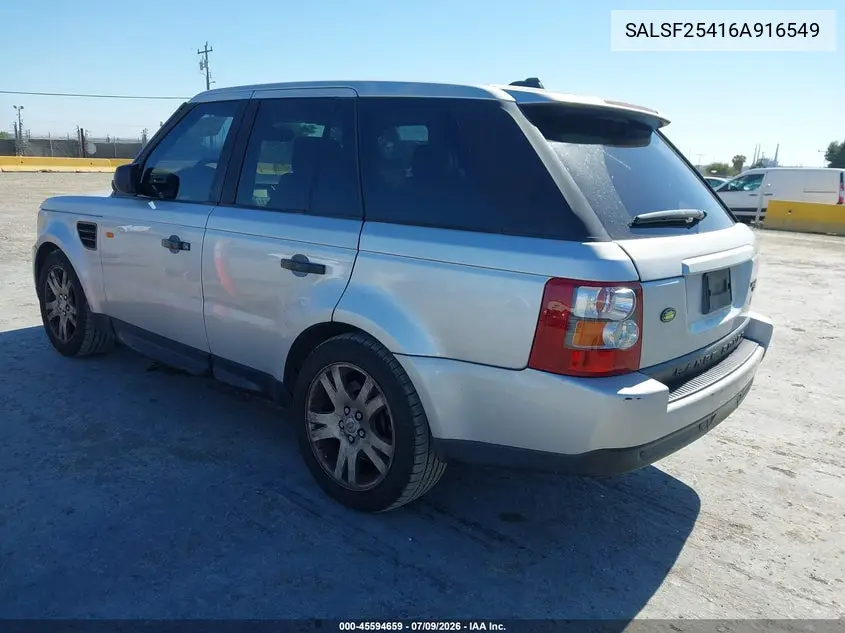 2006 Land Rover Range Rover Sport Hse VIN: SALSF25416A916549 Lot: 45594659