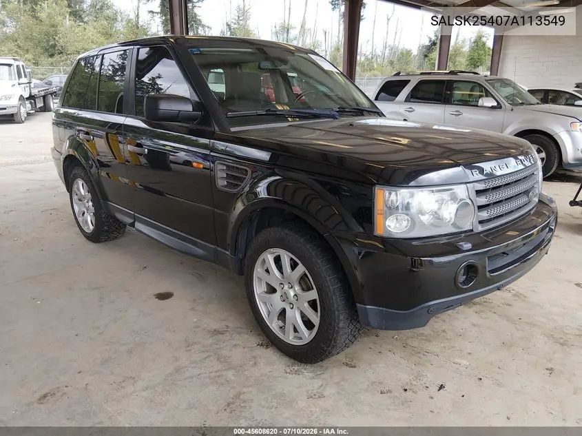 2007 Land Rover Range Rover Sport Hse VIN: SALSK25407A113549 Lot: 45608620