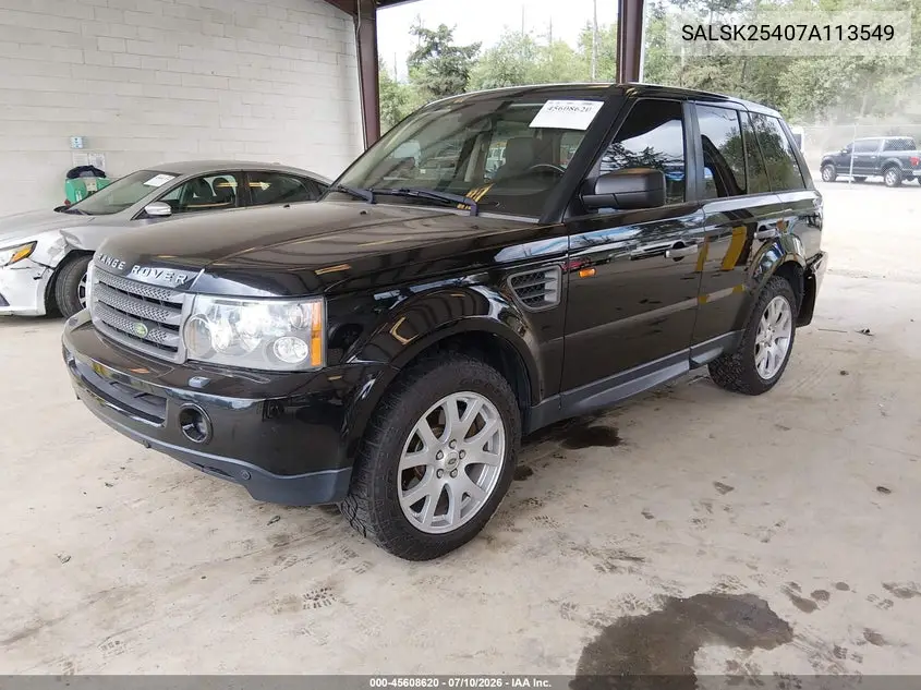 2007 Land Rover Range Rover Sport Hse VIN: SALSK25407A113549 Lot: 45608620