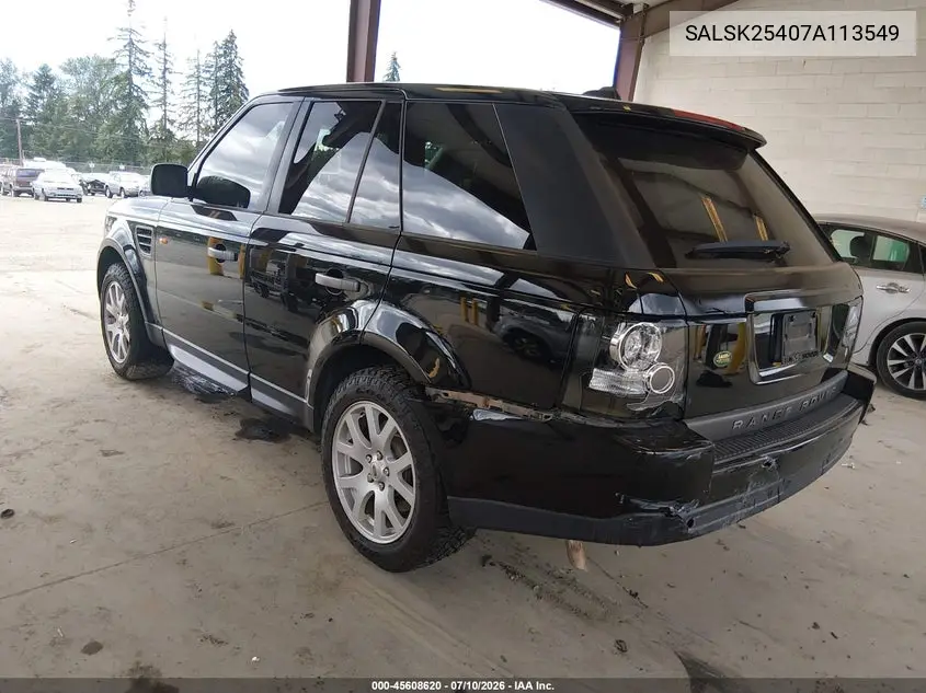 2007 Land Rover Range Rover Sport Hse VIN: SALSK25407A113549 Lot: 45608620
