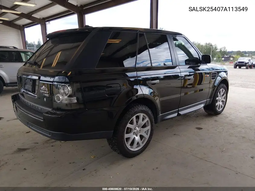 2007 Land Rover Range Rover Sport Hse VIN: SALSK25407A113549 Lot: 45608620