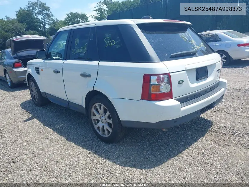 2007 Land Rover Range Rover Sport Hse VIN: SALSK25487A998373 Lot: 45667704