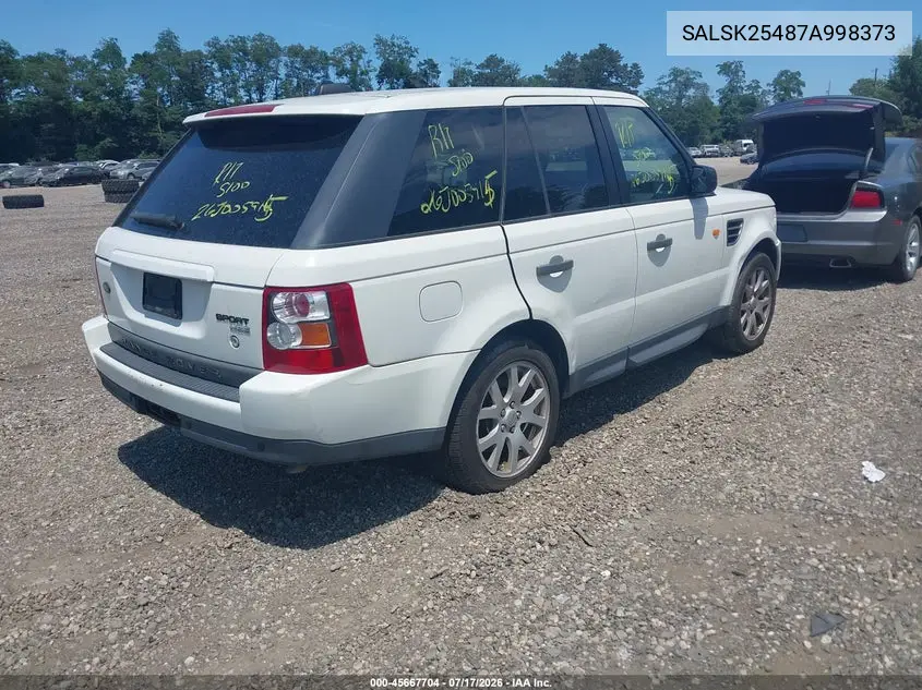 2007 Land Rover Range Rover Sport Hse VIN: SALSK25487A998373 Lot: 45667704